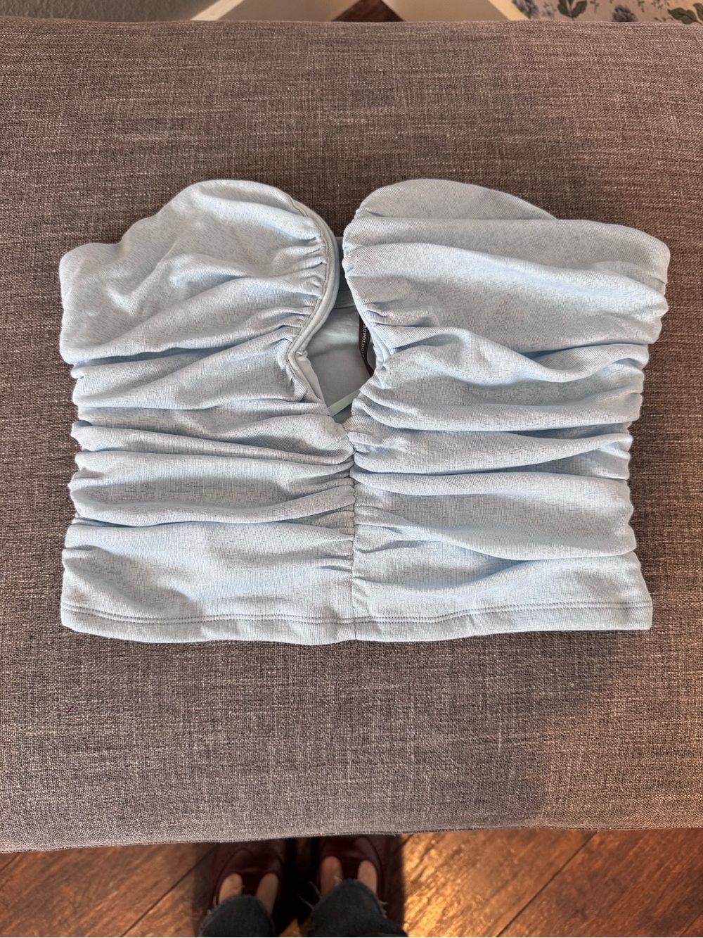 Anthropologie Pale Blue Ruched Strapless Crop Top